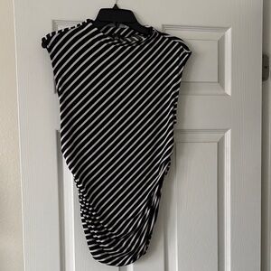 Striped Black and White Sleeveless Top with side rouching